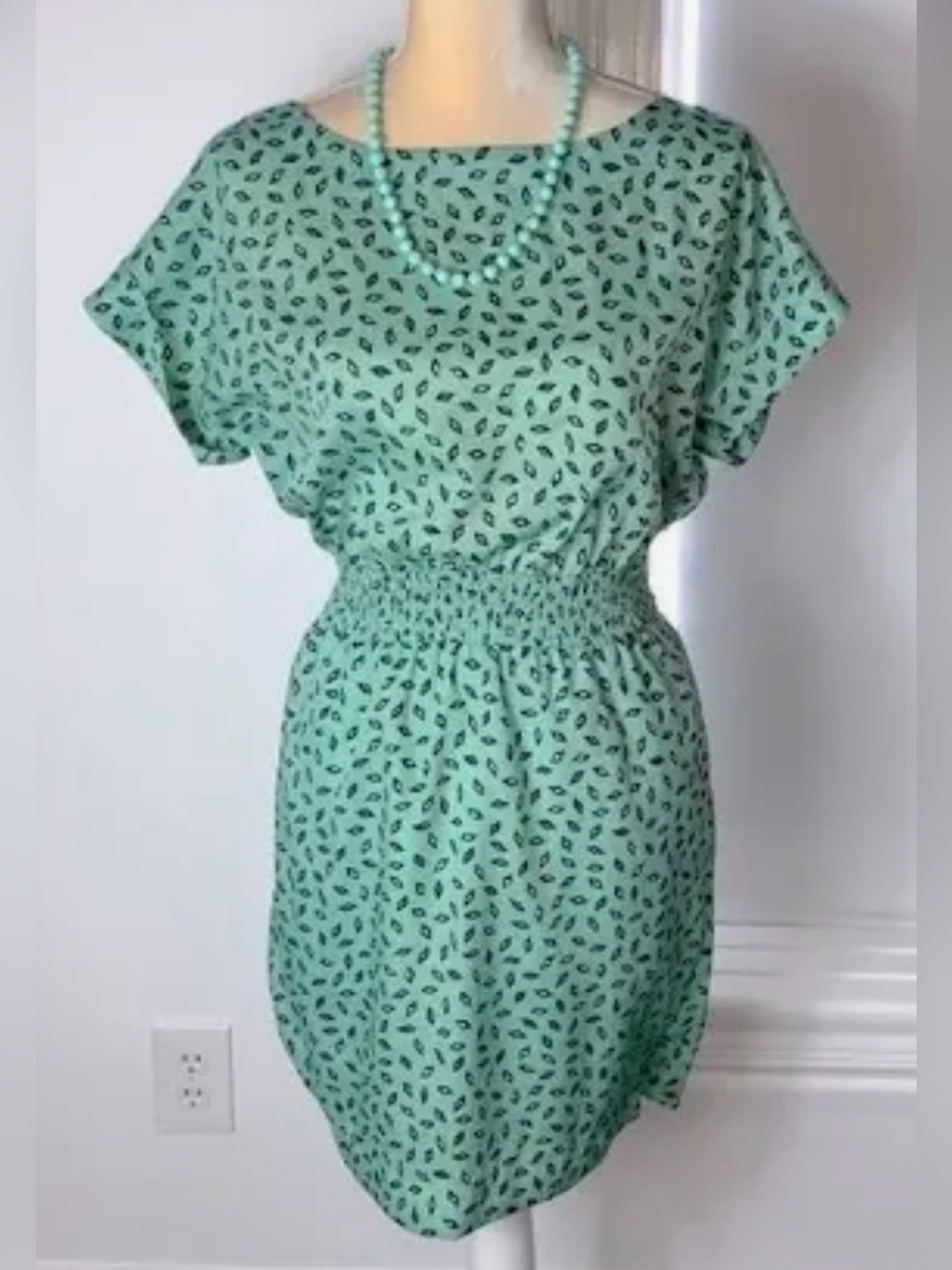BCBGeneration Seafoam Multi Mini Dress, smocked, L Large
